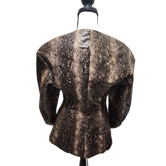 $475 Ganni Women's Brown Snakeskin Print Faux Leather Jacket Size EU 36 - Picture 4 of 8